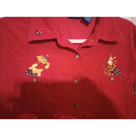 Disney Winnie The Pooh Shirt Pooh Tigger  Corduroy Button Front Red 14/16W‎ - Picture 3 of 6